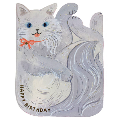 Curled Up Cat Birthday Card 🐾 Grey