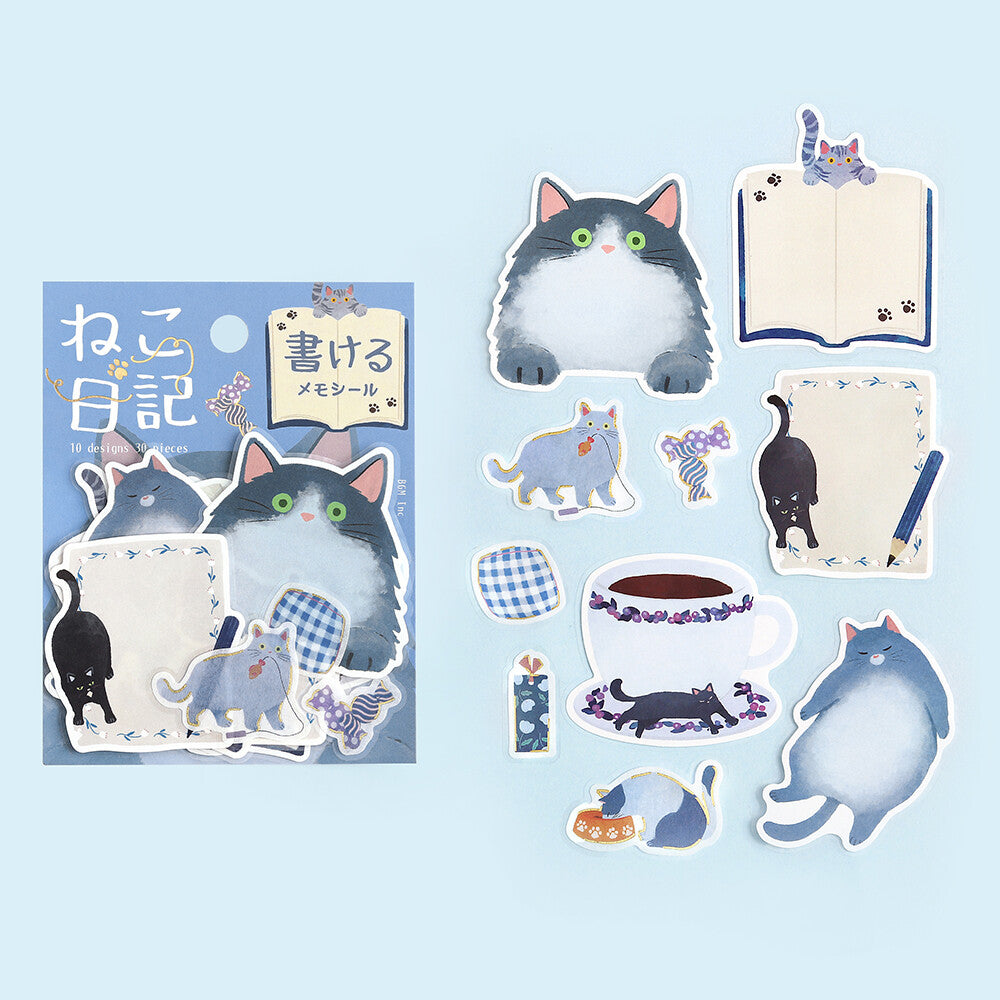 Cat Diary Memo Stickers 🩵 BLUE