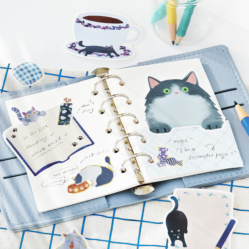 Cat Diary Memo Stickers 🩵 BLUE