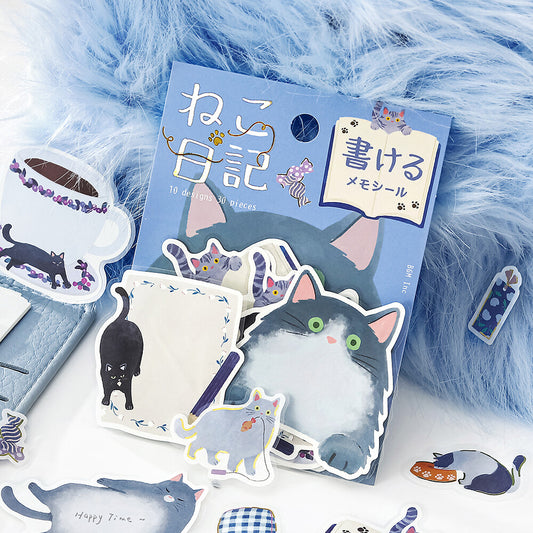 Cat Diary Memo Stickers 🩵 BLUE