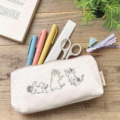 Embroidered Cat Pencil Case 💖 Pink