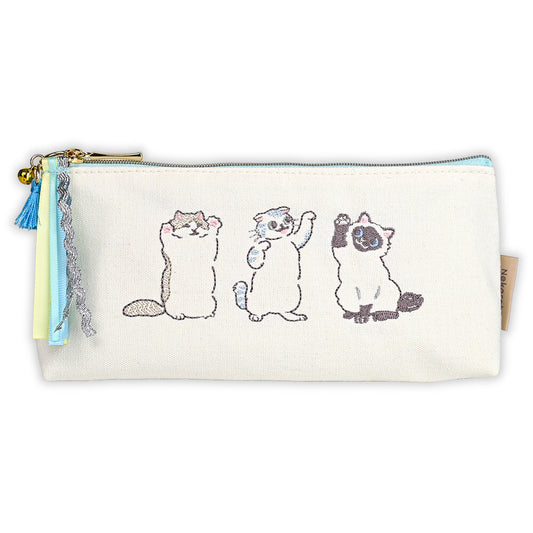 Embroidered Cat Pencil Case 🩵 Blue