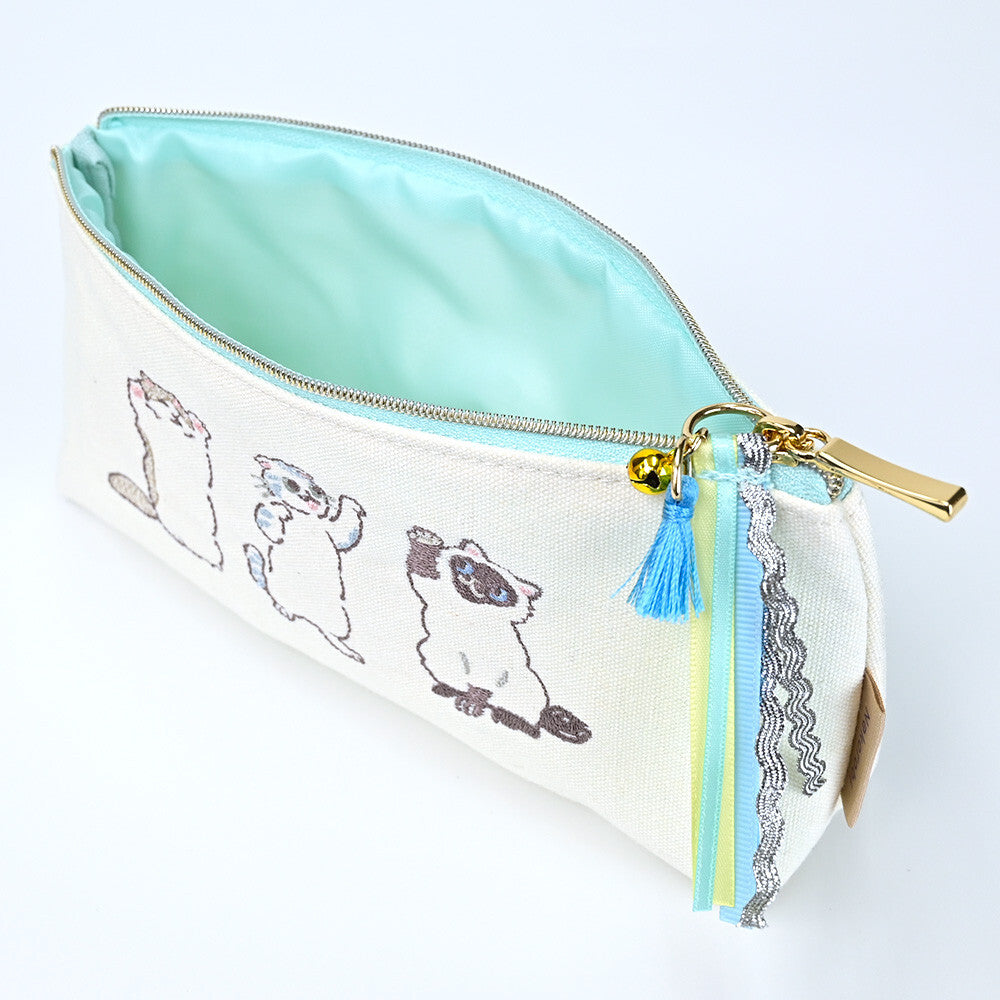 Embroidered Cat Pencil Case 🩵 Blue