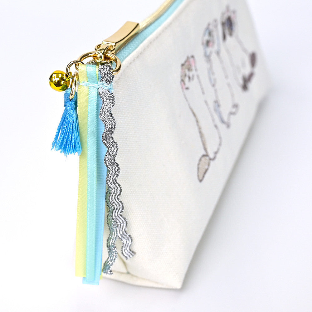 Embroidered Cat Pencil Case 🩵 Blue