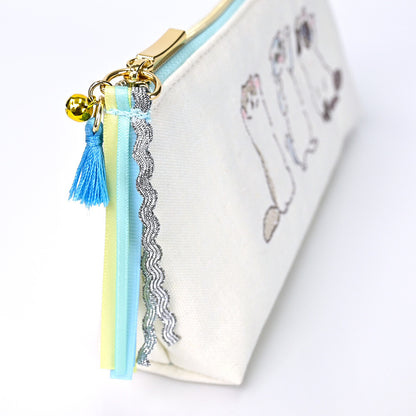 Embroidered Cat Pencil Case 🩵 Blue