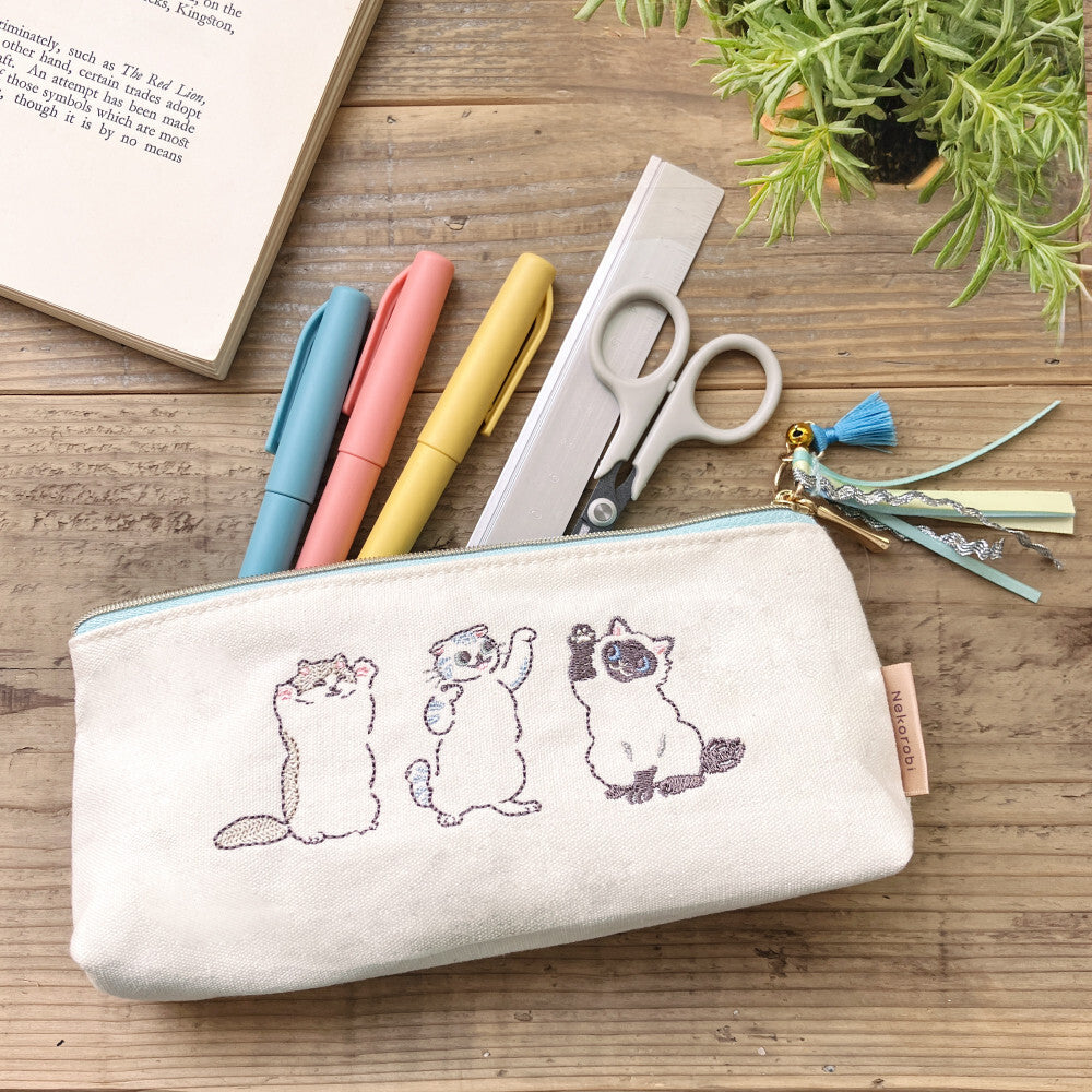 Embroidered Cat Pencil Case 🩵 Blue