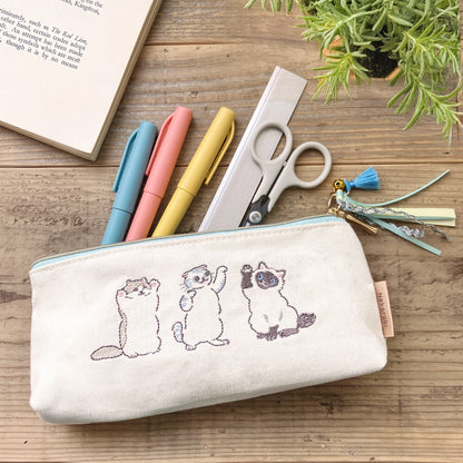 Embroidered Cat Pencil Case 🩵 Blue